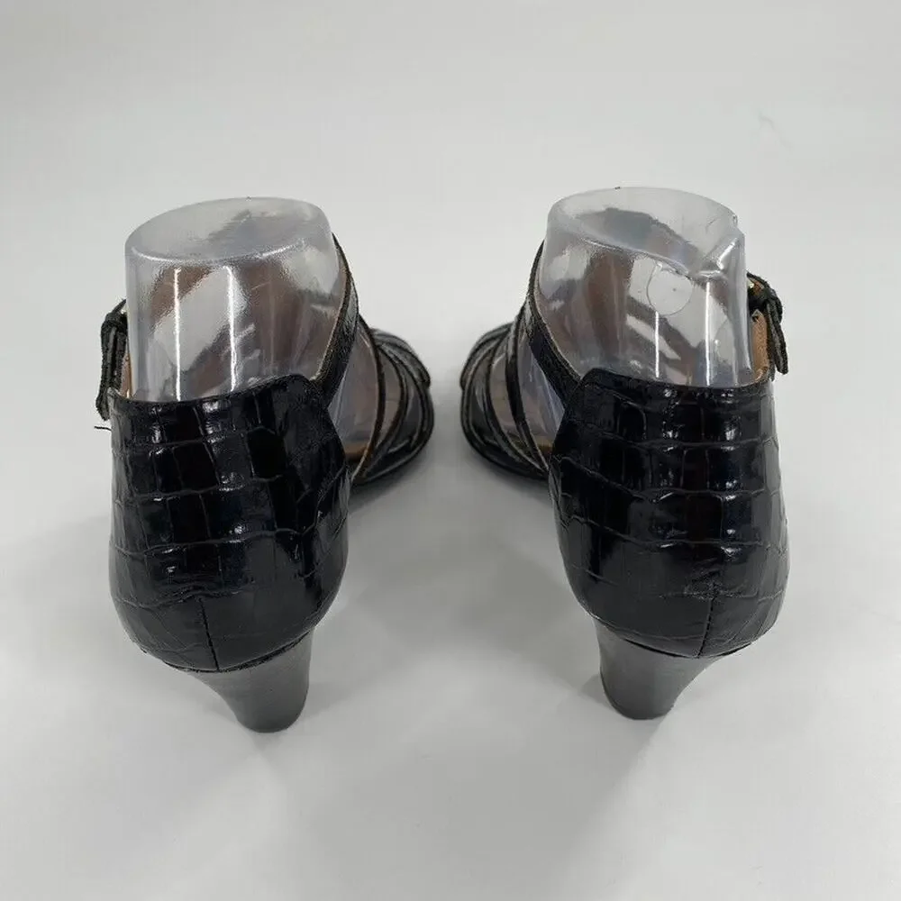 Sofft Womens Cage Strappy Heels Pumps Black Croc Embossed Leather Sz‎ 8M Comfort